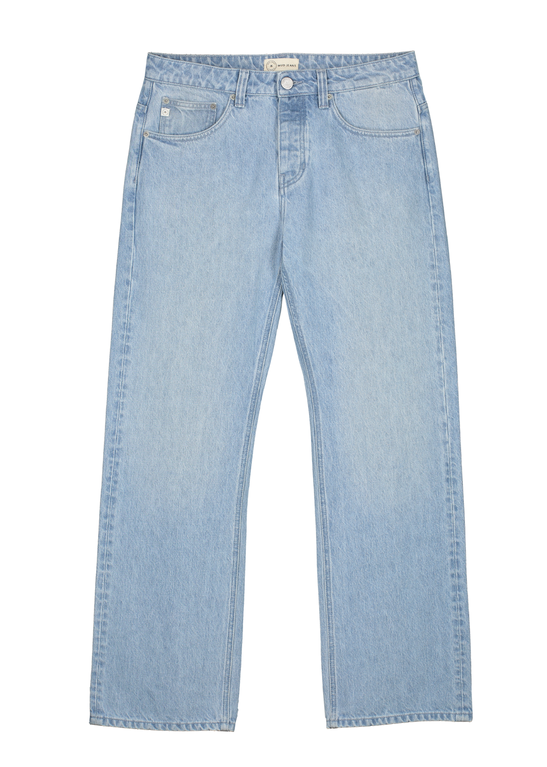 Sustainable MUD Jeans in washed black denim, offering an ethical choice with a modern relaxed fit.