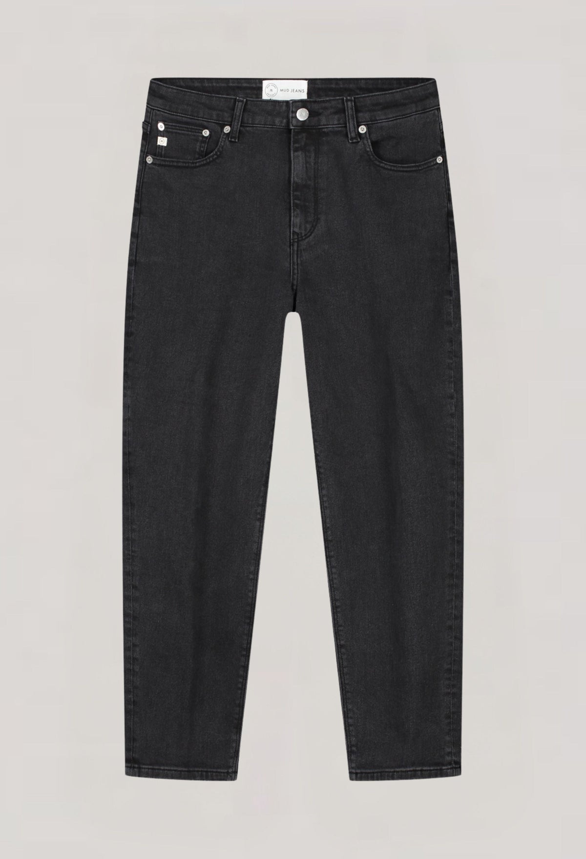 Dark wash denim jeans by MUD made from organic cotton, featuring a straight-leg fit and classic five-pocket design.