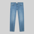 Sustainable MUD Jeans in a dark-gray wash, crafted from organic cotton, showcasing a relaxed fit and ethical design.