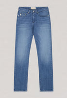 Blue MUD Jeans made from organic cotton, showcasing sustainable fashion with classic five-pocket design and eco-friendly material.