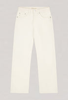 Off-white MUD Jeans made from organic cotton, featuring a straight-leg design with silver rivet details.