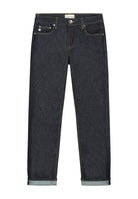 Sustainable dark denim jeans by MUD Jeans, featuring yellow stitching, crafted ethically for a classic look.