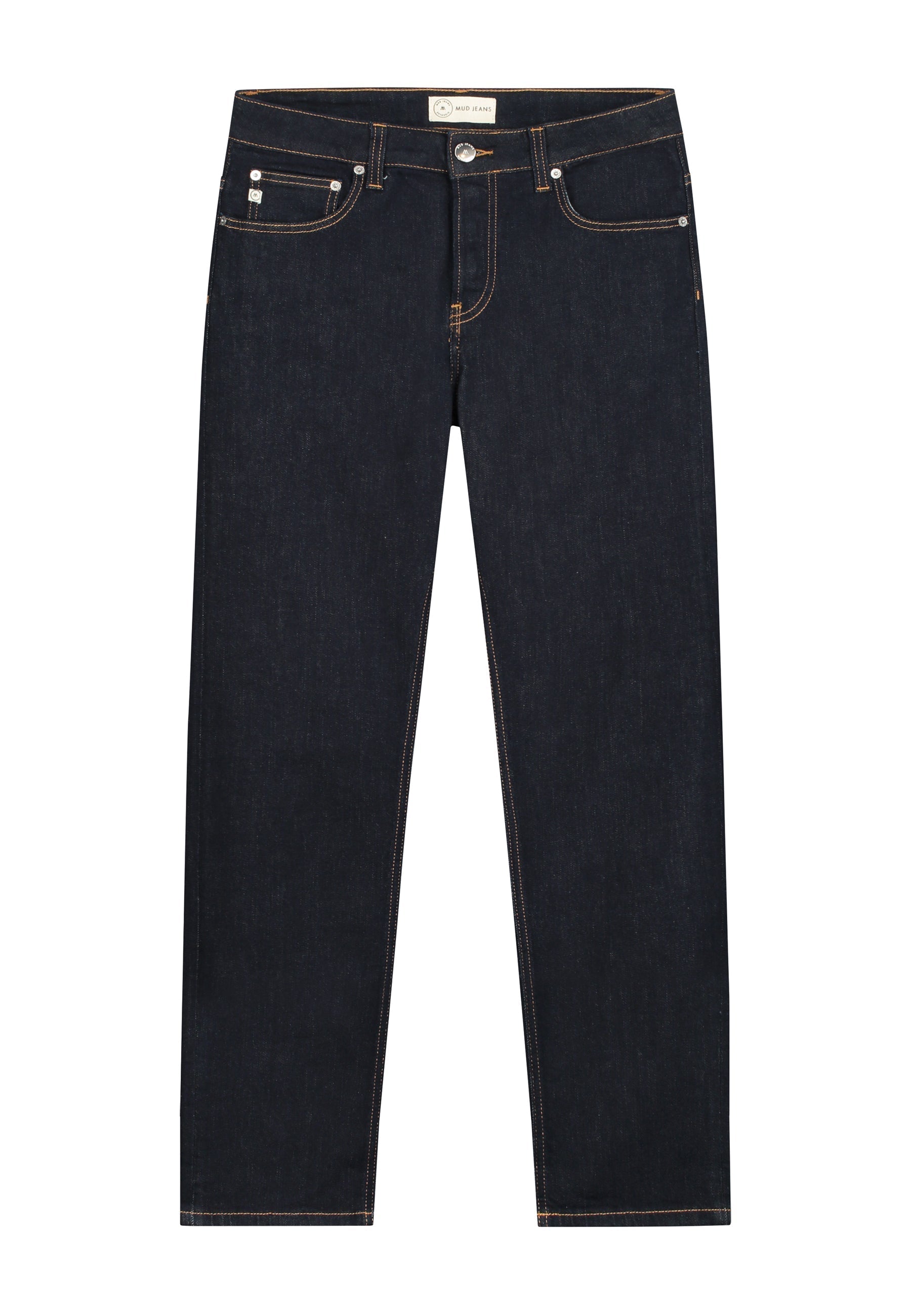 Sustainable MUD Jeans made from organic denim in a light blue wash, showcasing ethical fashion with a classic fit.