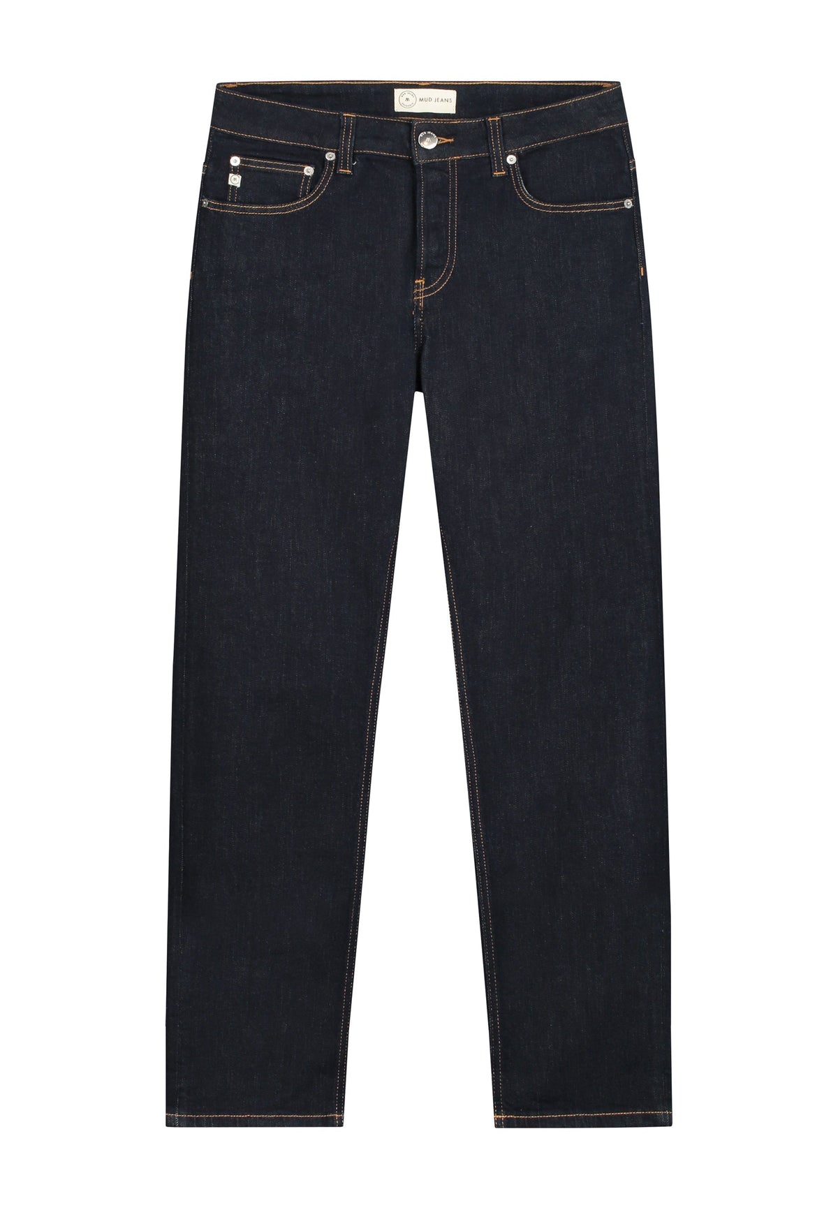 Sustainable MUD Jeans made from organic denim in a light blue wash, showcasing ethical fashion with a classic fit.
