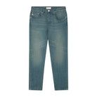 Sustainable MUD Jeans in classic fit, crafted from ethical materials, dark blue denim with subtle fading.