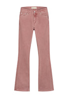 Flared jeans in dusty pink, made from organic cotton, showcasing a classic five-pocket design and button closure.