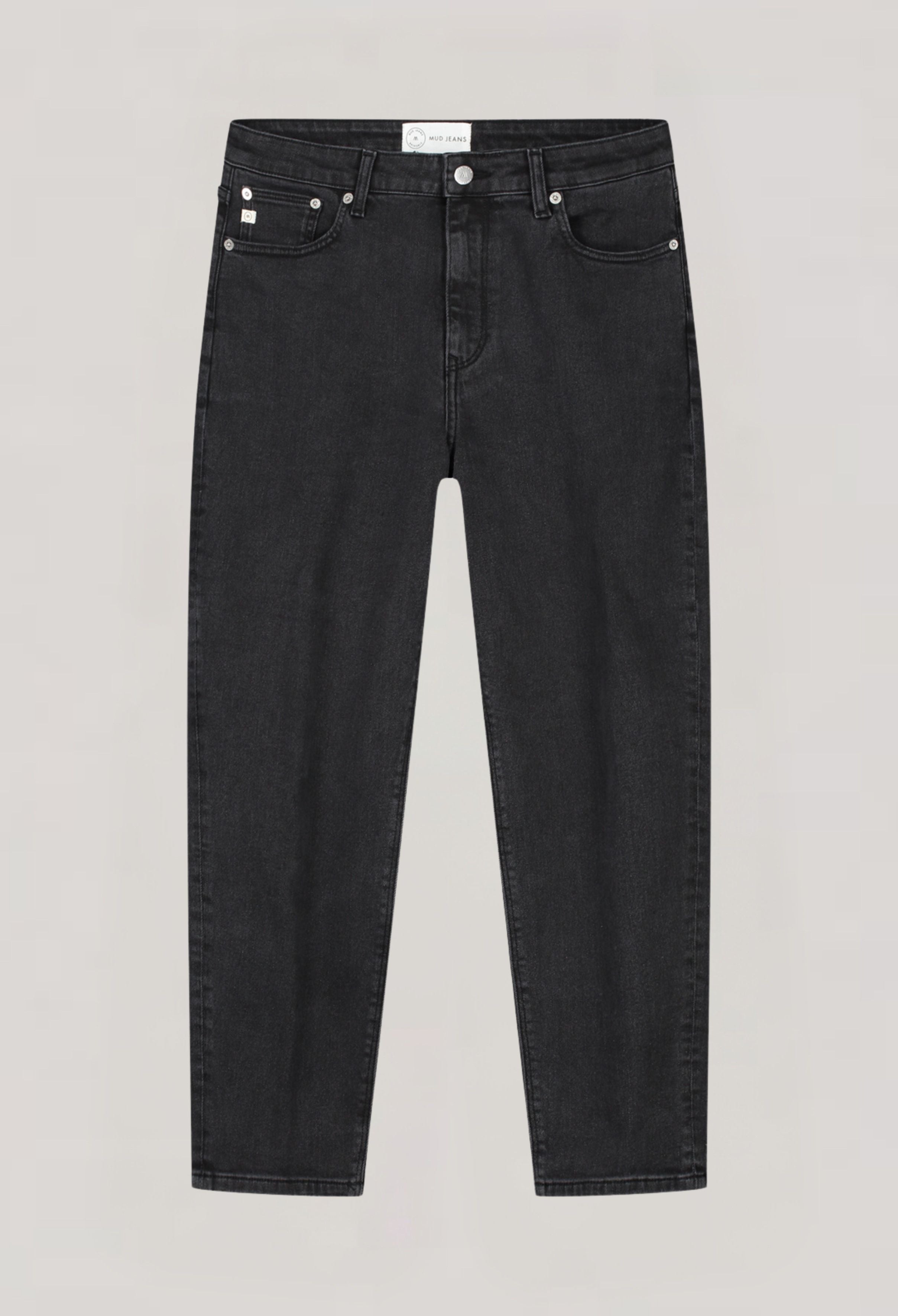 Dark wash denim jeans by MUD made from organic cotton, featuring a straight-leg fit and classic five-pocket design.